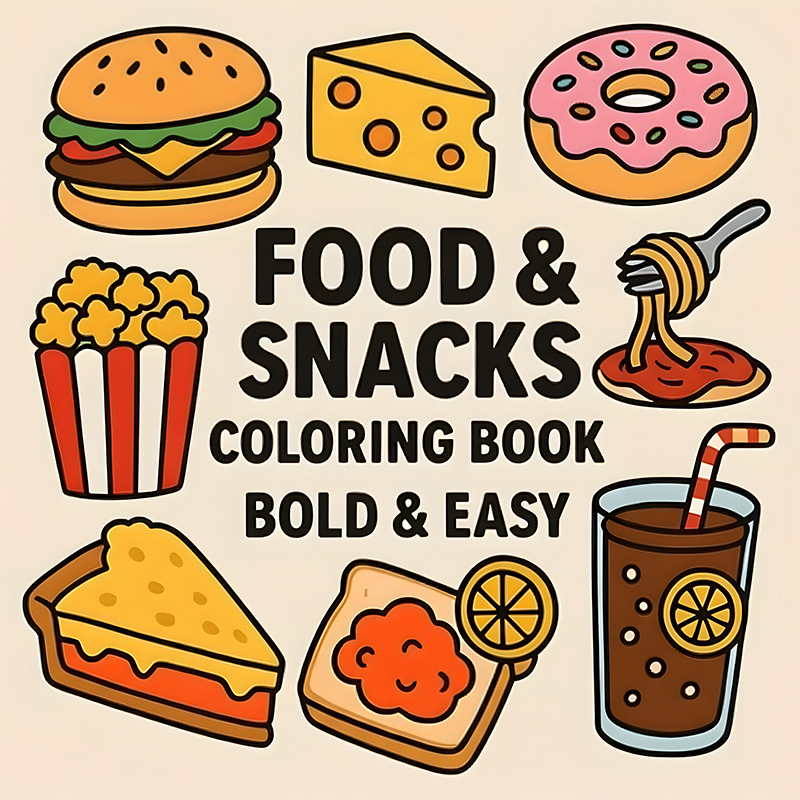 كتاب تلوين سميك بتصميمات طعام  - مراجعة Food Snacks Drawing وسعره